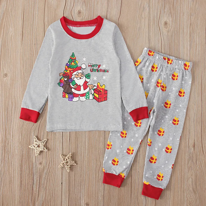 Baby Clothing Usa - Gray Santa Claus Print Kids Pajamas